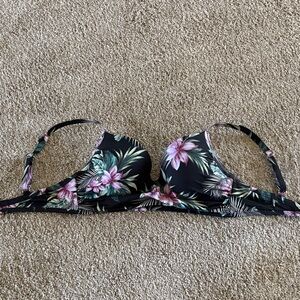 Shade & Shore Black Floral Bikini Top with Pink & Green Accents